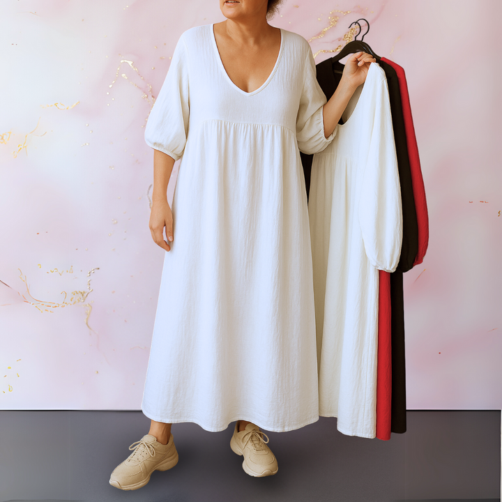 Lena | Effen jurk met V-hals