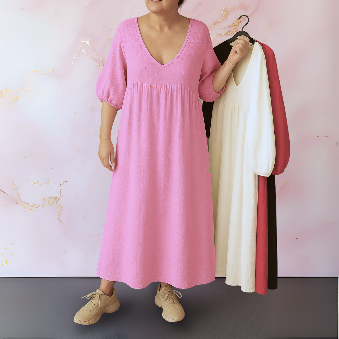 Lena | Effen jurk met V-hals