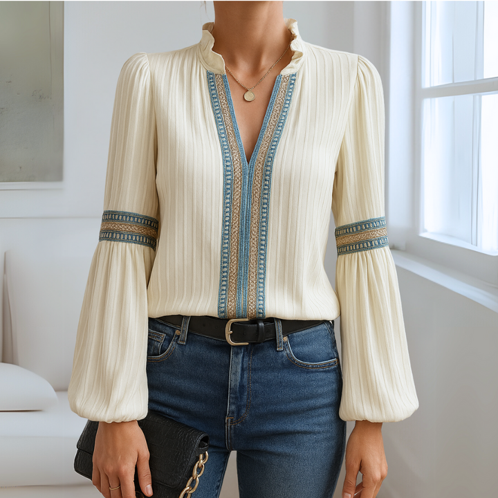 De Bruijn™ | Elegante Kanten Blouse met V-hals