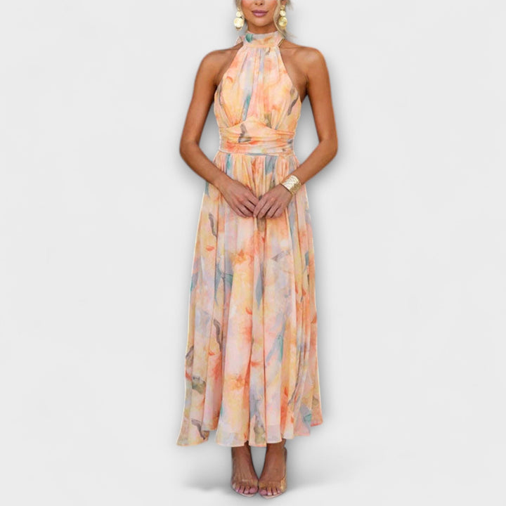 Jonna | Halter-Neck Aquarel Print Maxi Jurk