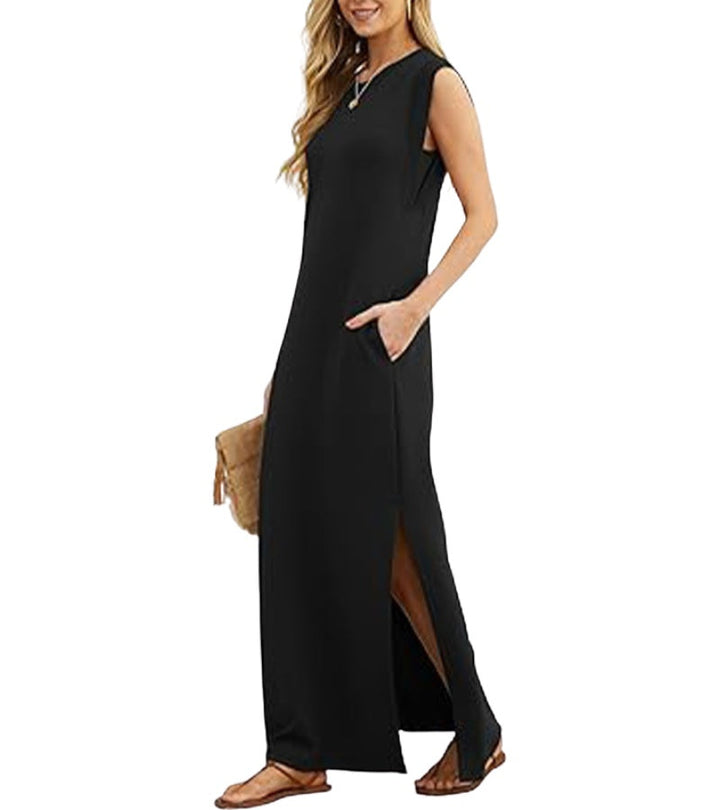 Rosemarie | Casual maxi jurk met split en strijkvrij