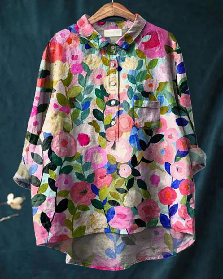 De Bruijn - Katoenen linnen blouse met bloemenprint