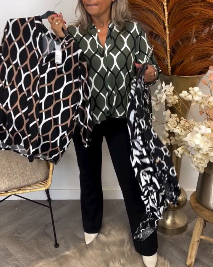 De Bruijn™ | Casual Blouse met Lange Mouwen en Stijlvol Patroon