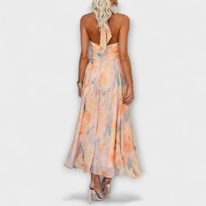 Jonna | Halter-Neck Aquarel Print Maxi Jurk