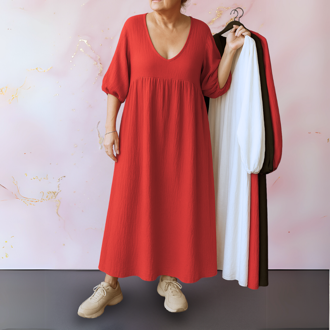 Lena | Effen jurk met V-hals