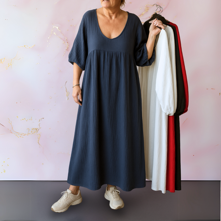 Lena | Effen jurk met V-hals