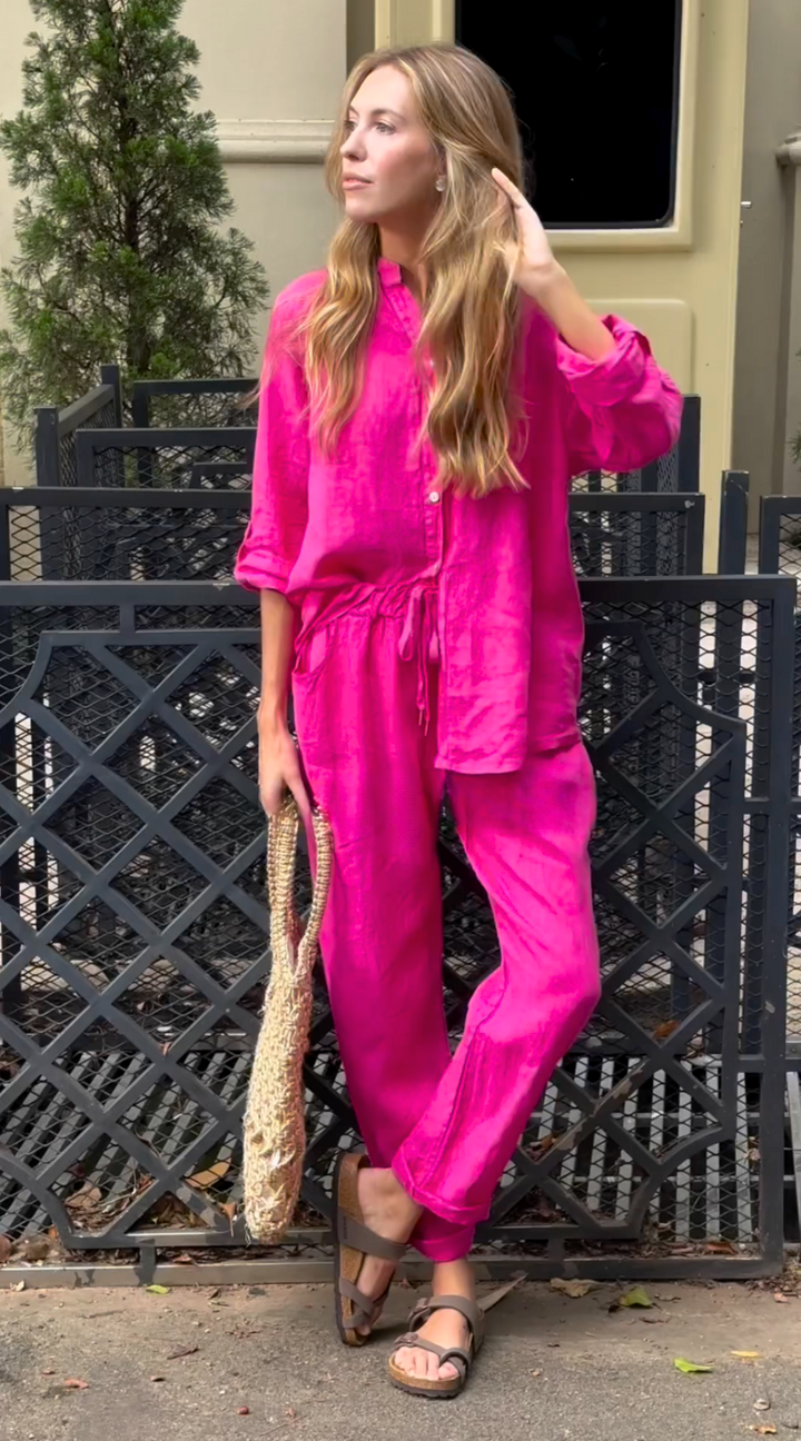 De Bruijn™ | Stijlvolle tweedelige linnen set met shirt en broek