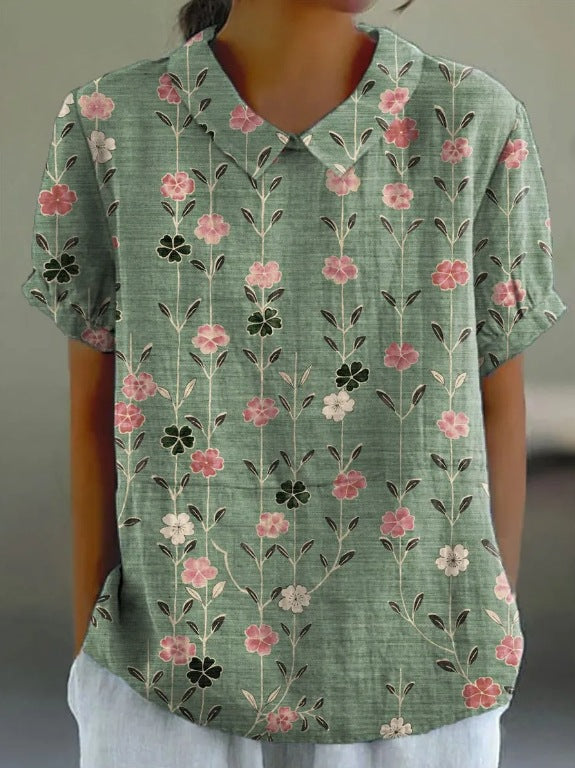 DE BRUIJN™ | Katoenlinnen blouse met landelijk bloemenpatroon