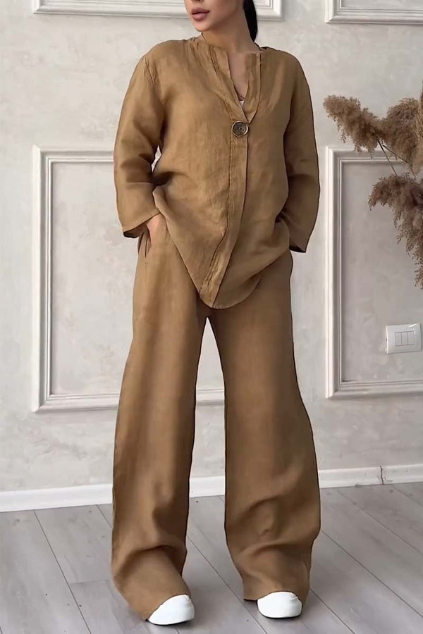 De Bruijn Kledingstuk: Tweedelige Set van Katoen en Linnen met Knopen