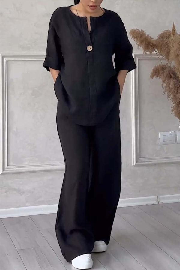 De Bruijn Kledingstuk: Tweedelige Set van Katoen en Linnen met Knopen