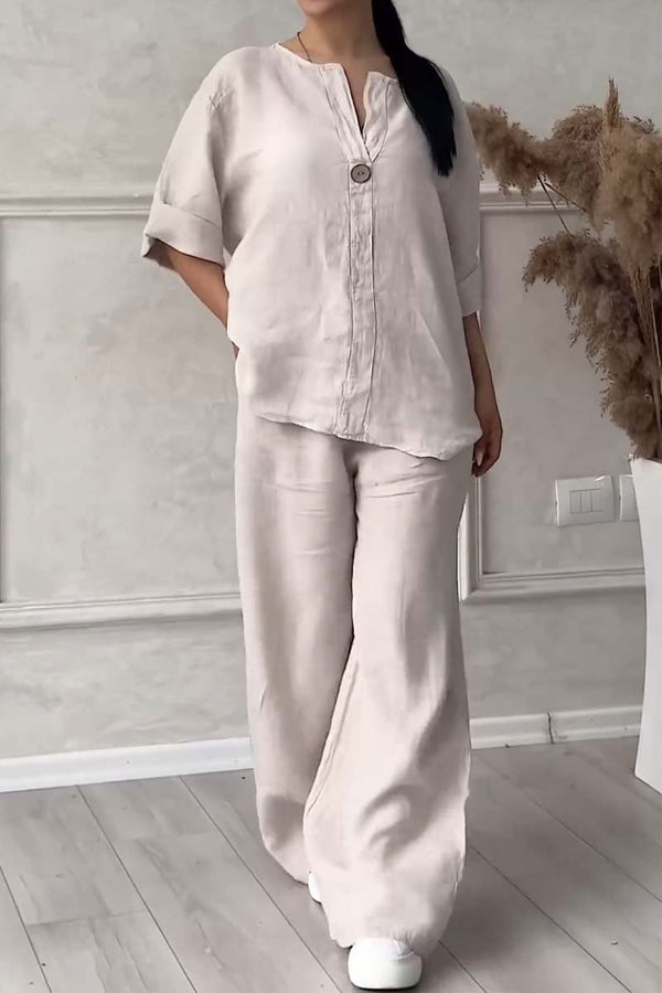 De Bruijn Kledingstuk: Tweedelige Set van Katoen en Linnen met Knopen