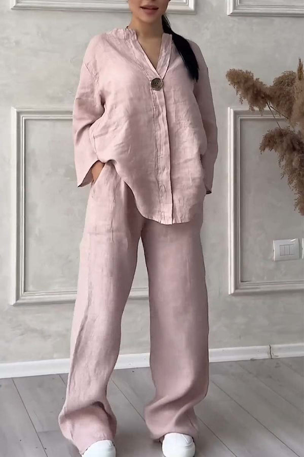 De Bruijn Kledingstuk: Tweedelige Set van Katoen en Linnen met Knopen