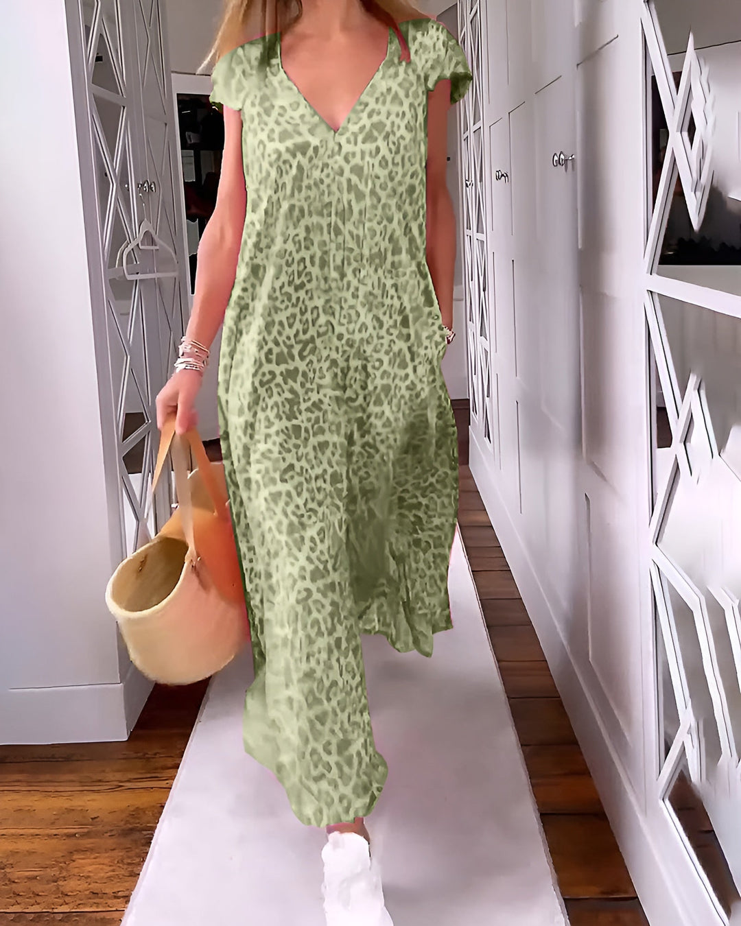 Véronique | Maxi-jurk met V-hals in print met korte mouwen