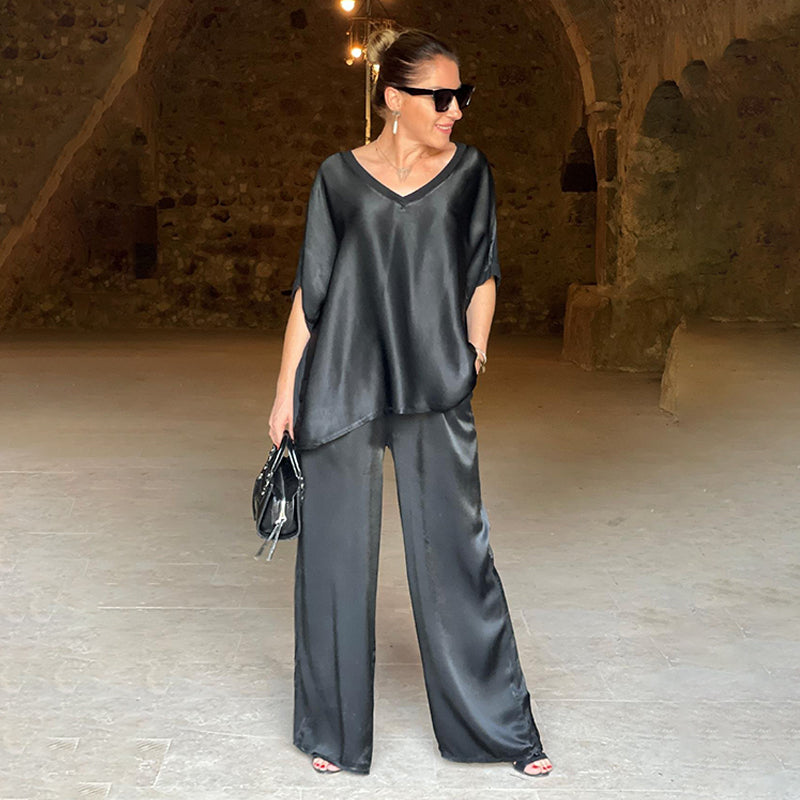 Stijlvolle Glanzende Tweedelige Outfit met V-hals in Plus Size