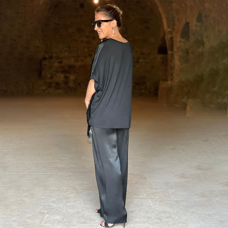 Stijlvolle Glanzende Tweedelige Outfit met V-hals in Plus Size