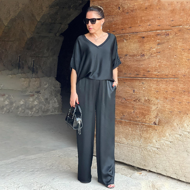 Stijlvolle Glanzende Tweedelige Outfit met V-hals in Plus Size