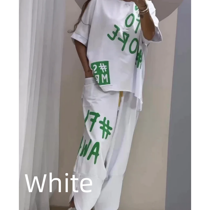 Comfortabele tweedelige set: T-shirt en broek voor dames